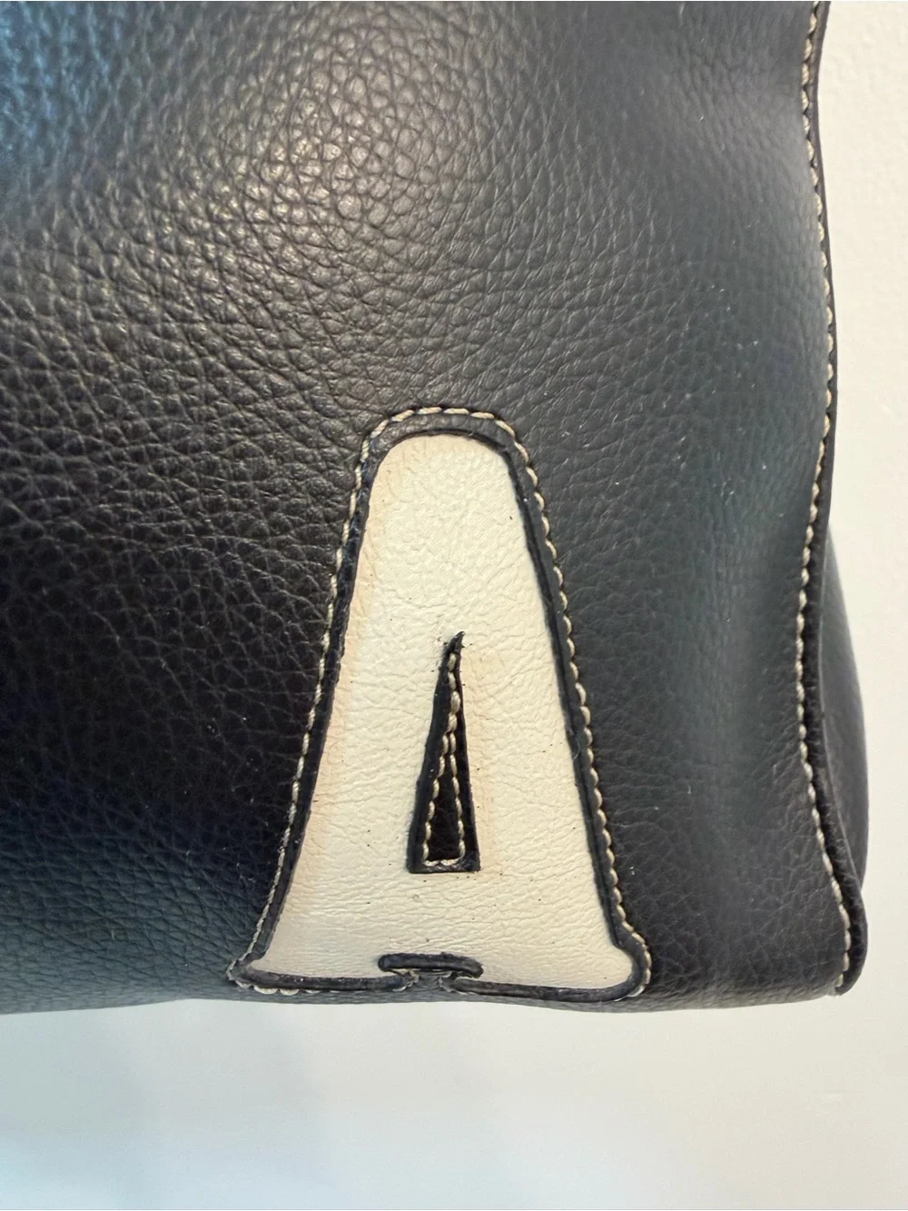 NWOT Liz Claiborne Black Leather Tote with White 'A' Accent